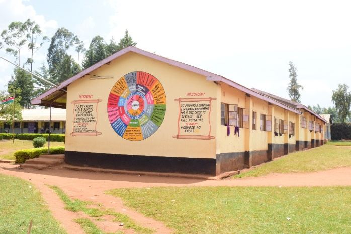 A classroom block decorated with a colourful mural